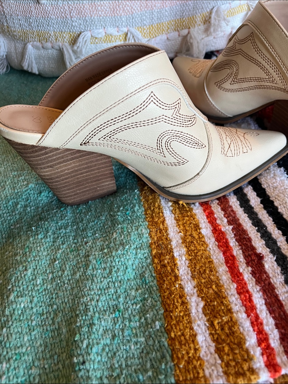 Oasis Society Cream Pointed-Toe Heeled Mule Boots - Picture 9 of 10